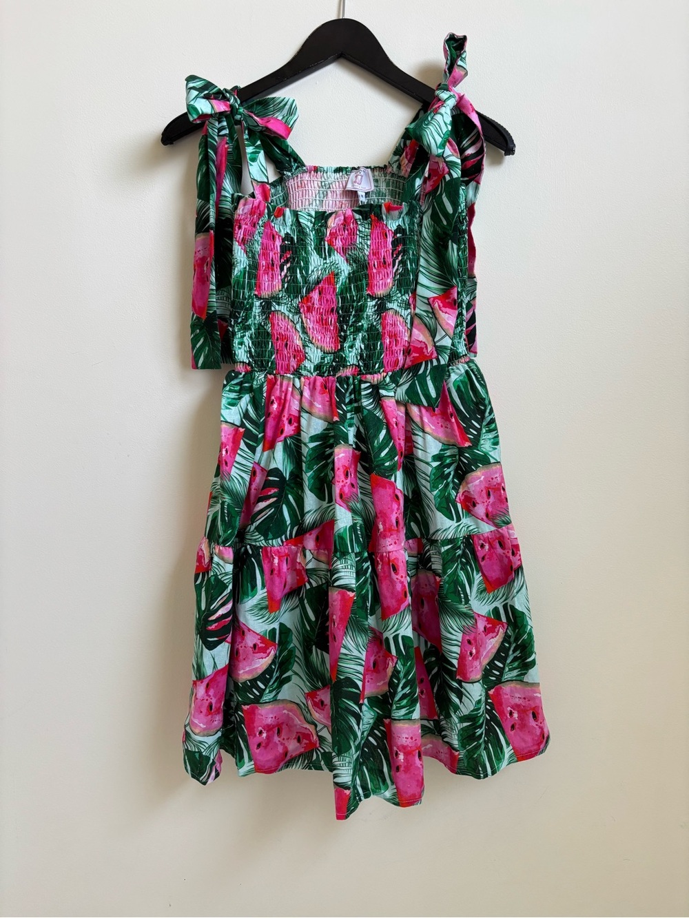 Victoria Dunn Pink & Green Watermelon Print Tie-Shoulder Mini Dress